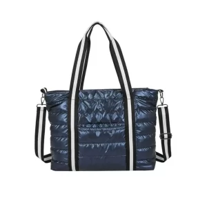 Bolso Cartera Puffer Metalizada Color Azul