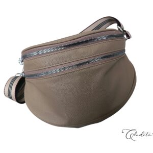 Riñonera Beige Cuerina doble cierre amplia